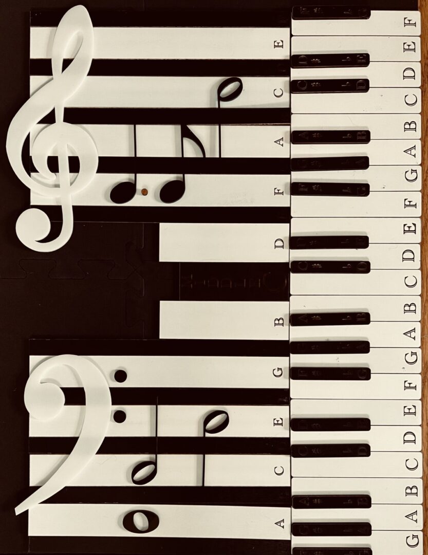 Music sheets next to a piano